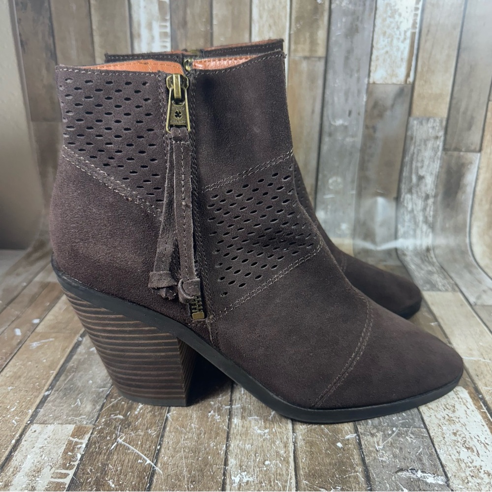 Lucky Brand Women Size 10 Ramses Brown Suede Leather Pointed Toe Ankle Boots